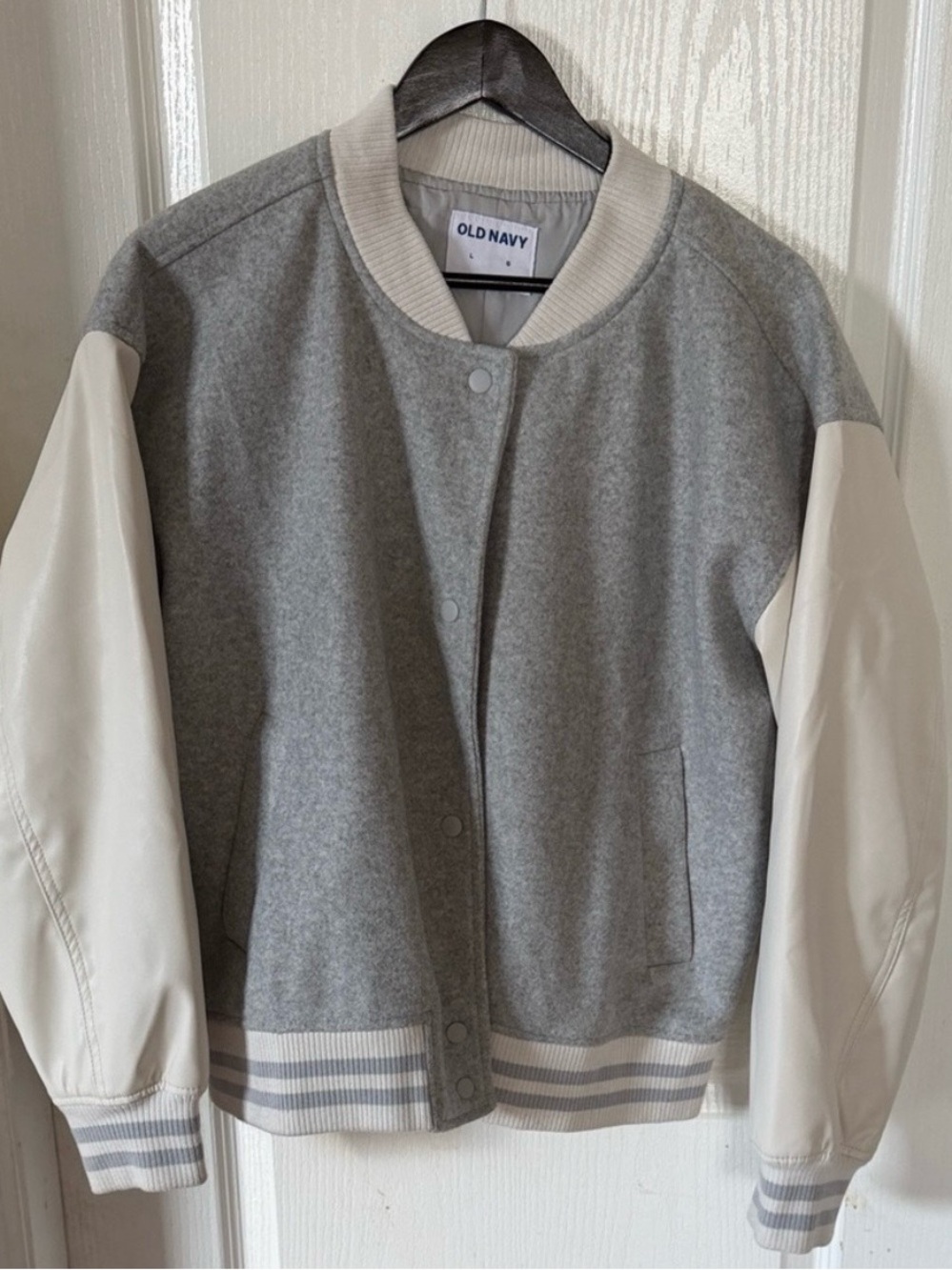 Old Navy Gray and White Collegiate Bomber Jacket